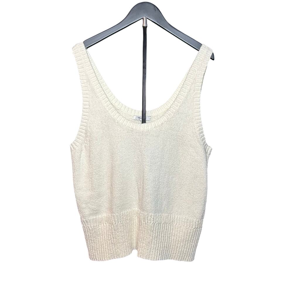 Madewell Texture-Stitch V-Neck Sweater Vest XL Ivory Ribbed Coastal Minimalist